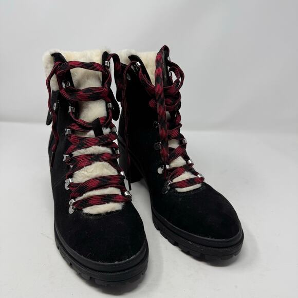 Brand New Pop Women's 11M Romaine Black Faux Fur Trim Heeled Booties Boots - Picture 7 of 10